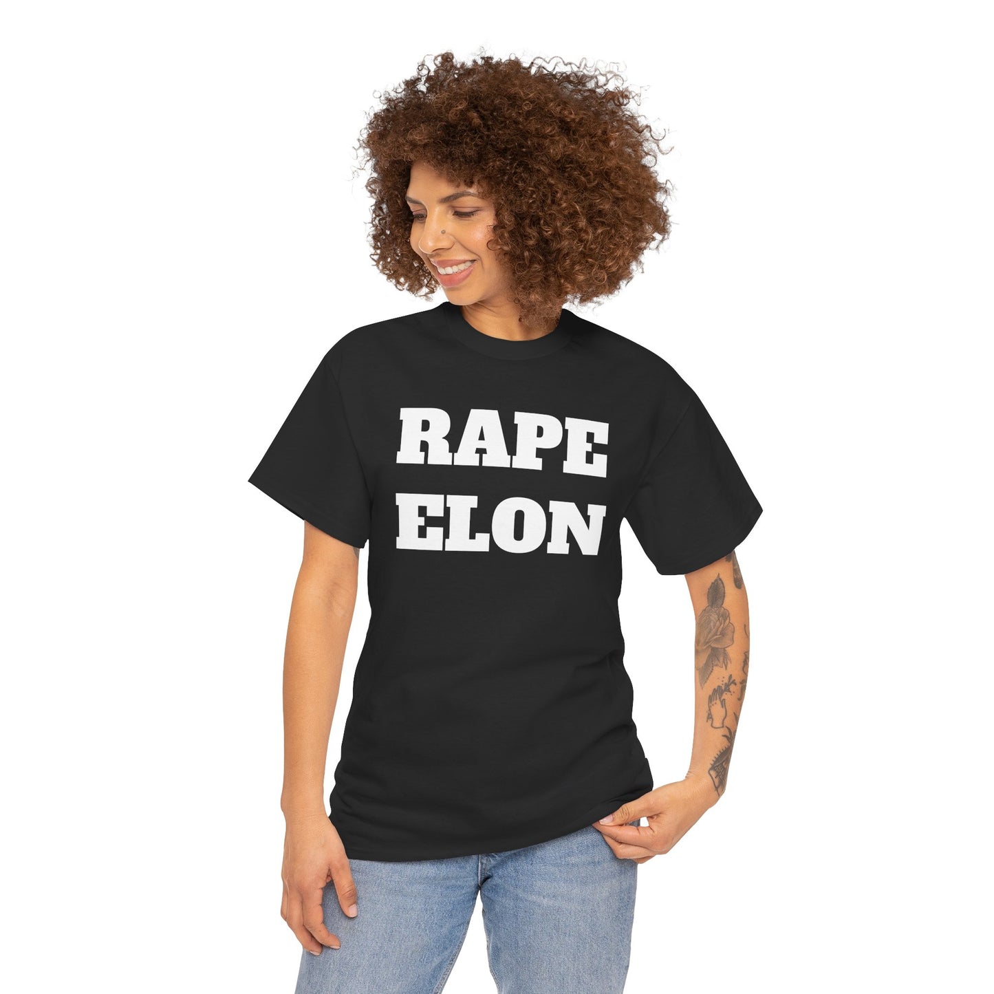 Unisex Heavy Cotton Tee - Bold Statement Tee 'RAPE ELON'